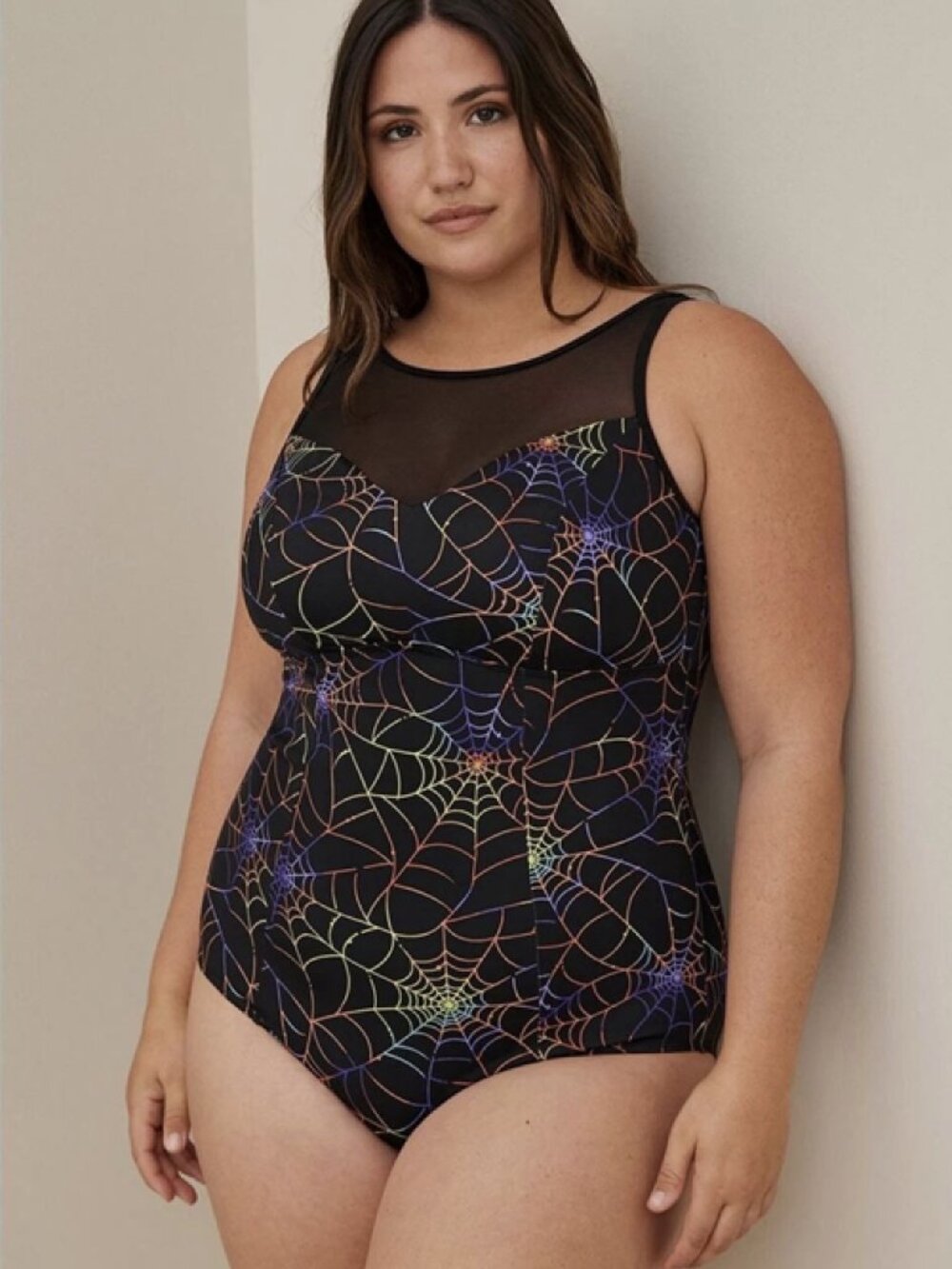 Torrid 5X Black Neon Spiderweb One-Piece Swimsuit